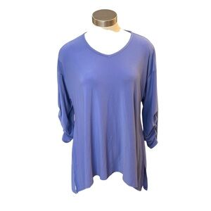 Joseph Ribkoff Classic Blue V-Neck Long Sleeve Top Ruched Sleeves Sz. 10